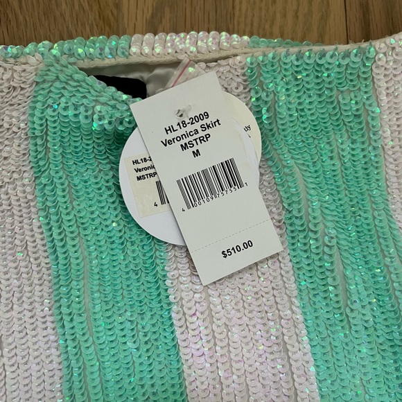 Retrofete Veronica Skirt Mint Stripes Green White Sequin NWT - Picture 4 of 7